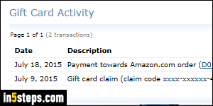 View Amazon gift card balance and order purchases