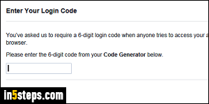 Enter your login code on Facebook - Step 1