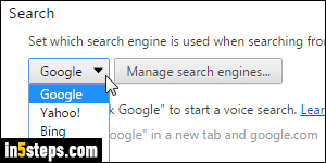 Change the default search engine in Google Chrome