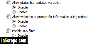 Enable/disable JavaScript in IE - Step 5