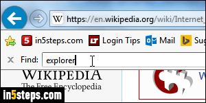 Find text on web page in IE - Step 3