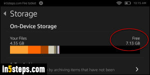 Check storage space left on Kindle Fire - Step 5