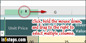 Select columns and rows in Excel - Step 2