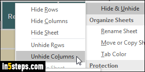 Show / hide columns and rows in Excel - Step 4
