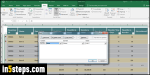 Sort columns by cell values in Excel - Step 1