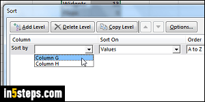 Sort columns by cell values in Excel - Step 5