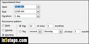 how to set up a quarterly recurring task in outlook