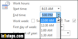 Change the Outlook calendar #39 s work week days   hours