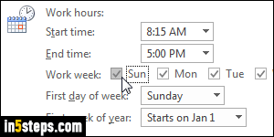 Change the Outlook calendar #39 s work week days   hours