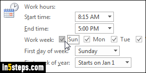 Change the Outlook calendar s work week days   hours