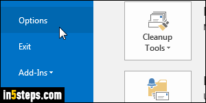 Change default start folder in Outlook - Step 2