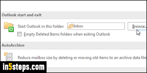 Change default start folder in Outlook - Step 3