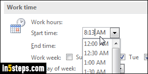 Change Outlook's start time or time zone - Step 3