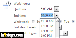 Change Outlook's start time or time zone - Step 4