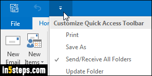 Customize quick access toolbar in Outlook - Step 2