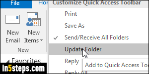 Customize quick access toolbar in Outlook - Step 3
