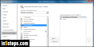 Customize quick access toolbar in Outlook - Step 5