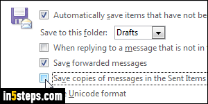 Stop saving sent emails in Outlook - Step 3