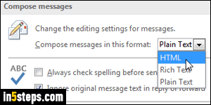 outlook email text only message to rich text format