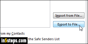 Export safe/blocked senders from Outlook - Step 3