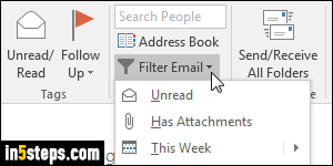 Only show today's emails in Outlook - Step 2