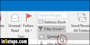 view only unread email in outlook for mac