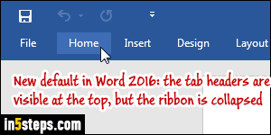 Always show the ribbon in Word 2016 - Step 1