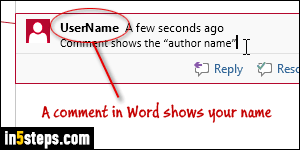 name appearing as author in comments word for mac