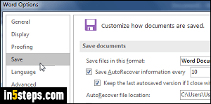 Change default Word folder / format - Step 3