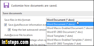 Change default Word folder / format - Step 4