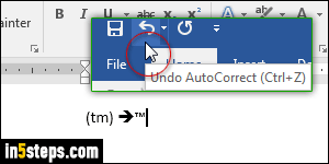 Insert (r) (c) (tm) symbols in MS Word - Step 4