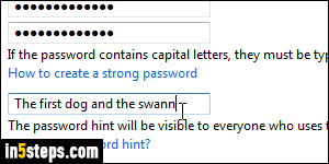 Add/change Windows password hint - Step 1
