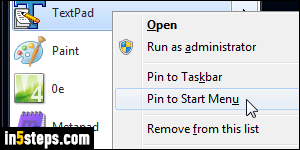 Add shortcut to start menu - Step 2