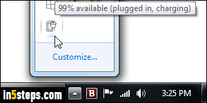 Show battery icon in taskbar + percentage battery life left