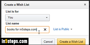 Create Amazon wish list - Step 3