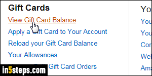 View Amazon gift card balance and order purchases