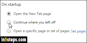 Automatically restore Chrome tabs - Step 2