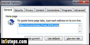 Set IE homepage / new tab to blank page - Step 2