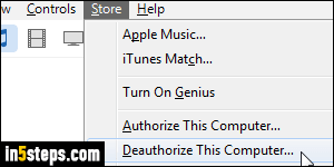Deauthorize computer from iTunes - Step 3