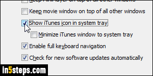 Minimize iTunes to tray - Step 4