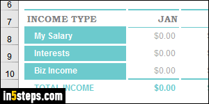 Create budget template in Excel - Step 5