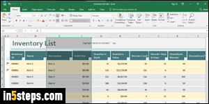 Show / hide columns and rows in Excel - Step 1