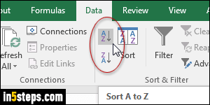 Sort columns by cell values in Excel - Step 3