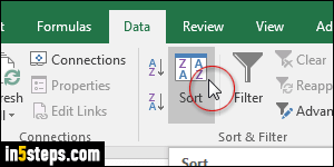 Sort columns by cell values in Excel - Step 4