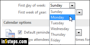 Change first day of week start in Outlook - Step 4