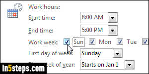 Change first day of week start in Outlook - Step 5