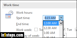 Change Outlook calendar work hours - Step 3