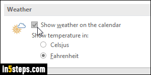 Customize weather in Outlook calendar - Step 3