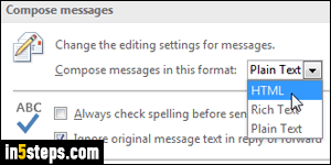 Enable rich formatting in Outlook - Step 3