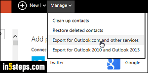 Import Hotmail contacts to Outlook - Step 2